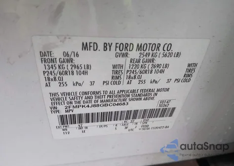 2016 Ford Edge Sel из США, поврежденный, VIN 2FMPK4J88GBC04683